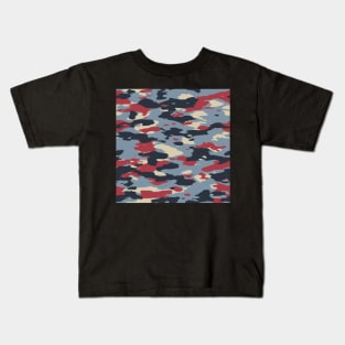 Camouflage Red Blue Print Pattern Kids T-Shirt